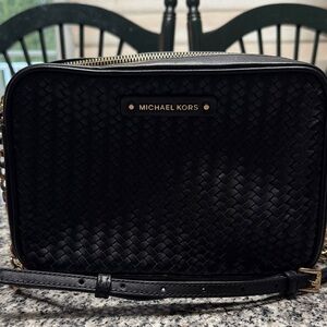 Michael Kors Black Woven Leather Crossbody